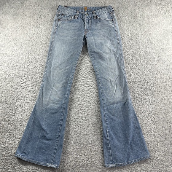 7 For All Mankind Flare Jeans Womens 24x27 Y2K Jerome Dahan A Pockets Faded USA - Picture 1 of 11